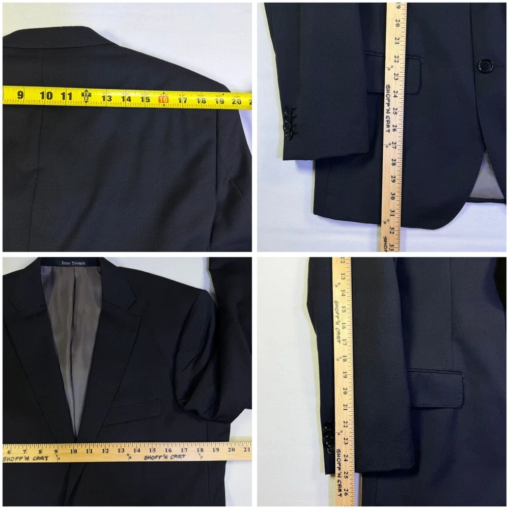 Enzo Tovare Italy‎ Mens Blazer 40R Black Super 150s Virgin Wool 2-Button Jacket